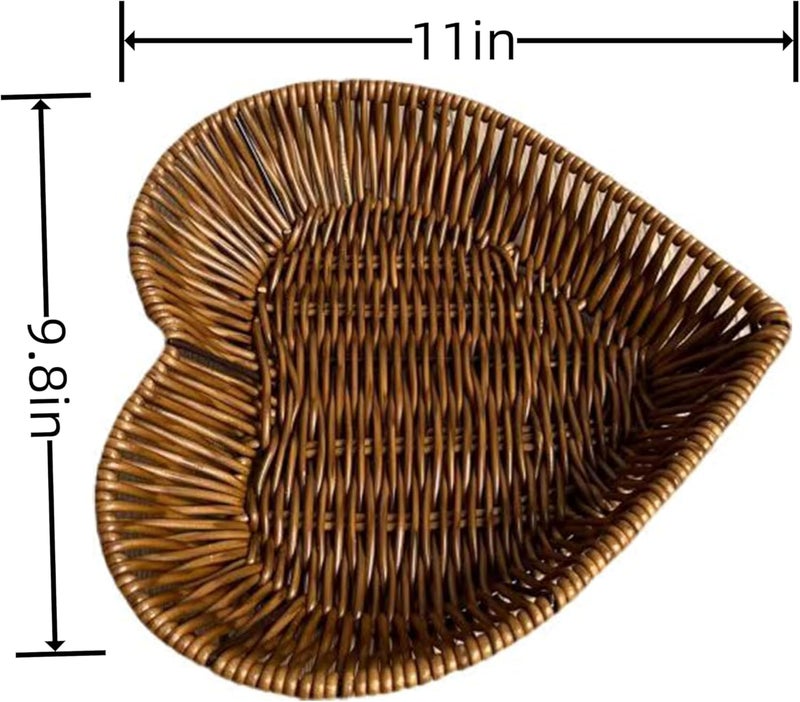 AMBOJIE Wicker Bread Basket,Handwoven Storage Basket for Fruit Basket Vegetables Cosmetics in Home Restaurant & Bakery (Heart-shaped 3Pack) - Image 2
